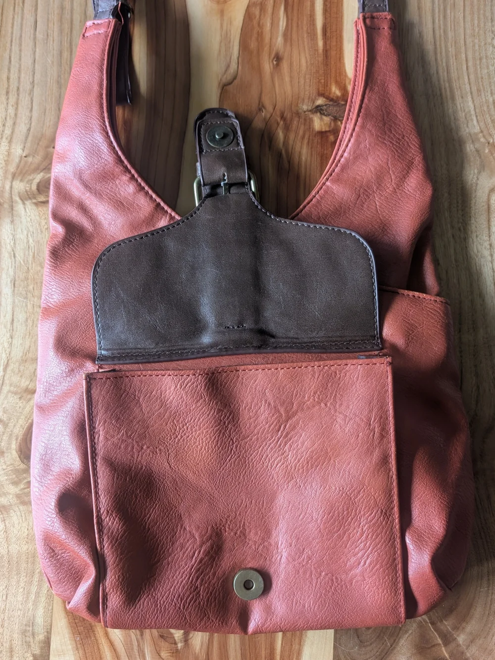 Bueno Two-Tone Orange and Brown Faux-Leather Crossbody